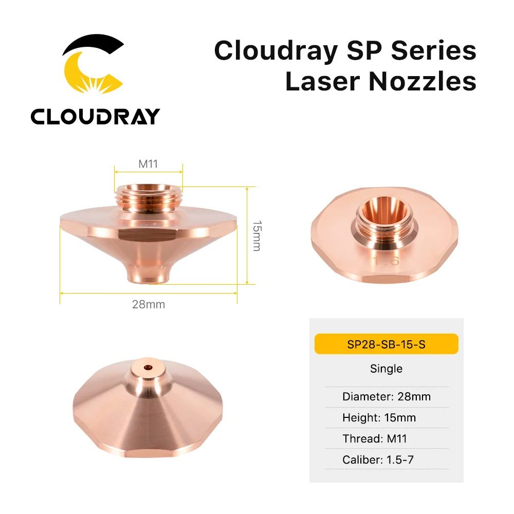 

Cloudray SP-SB/SBS Series диаметром 28 мм H15 M11 Калибр 1,5-7,0 однослойные сварочные лазерные сопла для волоконно-лазерной резки