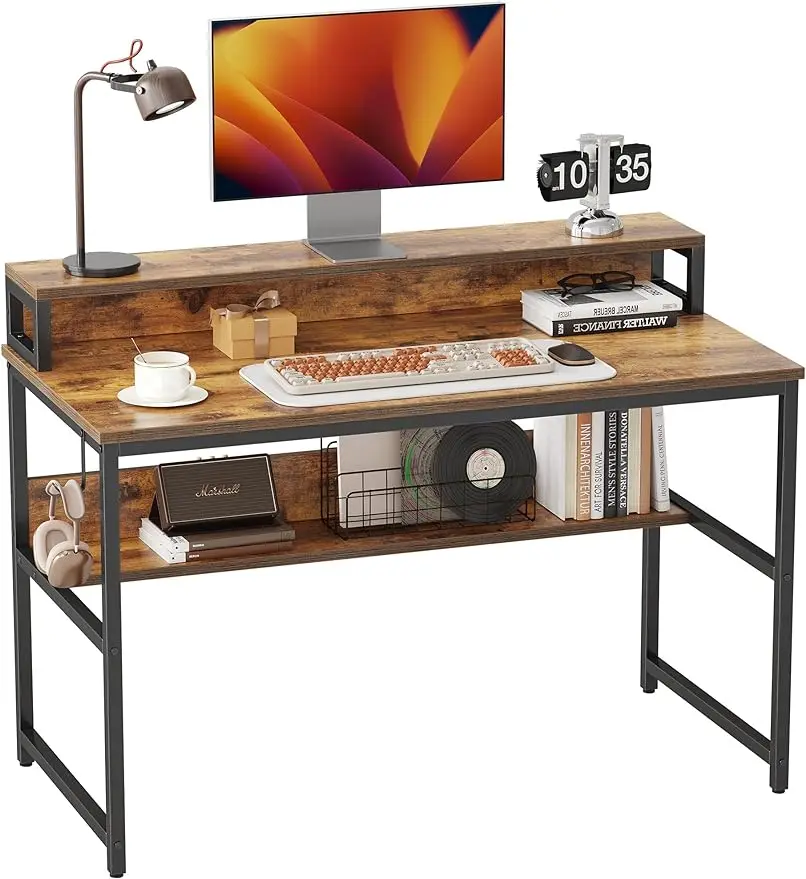 

Cubiker Computer Home Office Desk, 47" Small Desk Table with Storage Shelf and Bookshelf,Study Writing Table Modern Simple Style