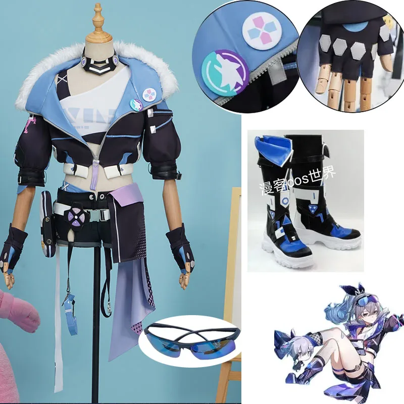 

Game Honkai: Star Rai Cosplay Silver Wolf Cosplay Costume Anime Uniform Halloween Carnival Roleplay Outfit Wig Shoes Glasses