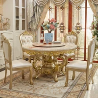 high quality european round table and chair combination marble table with rotating mechanism for 6 people