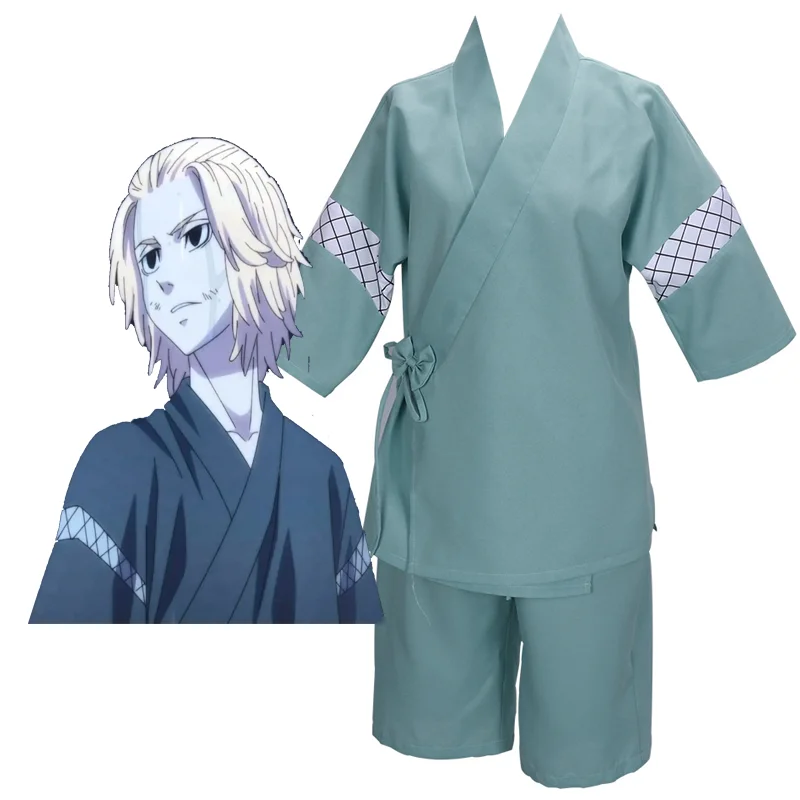 

Anime Tokyo Revengers Mikey Cosplay Costume Green Kimono Set Yukata Cardigan Kawaii Cute Pajamas Party Wear