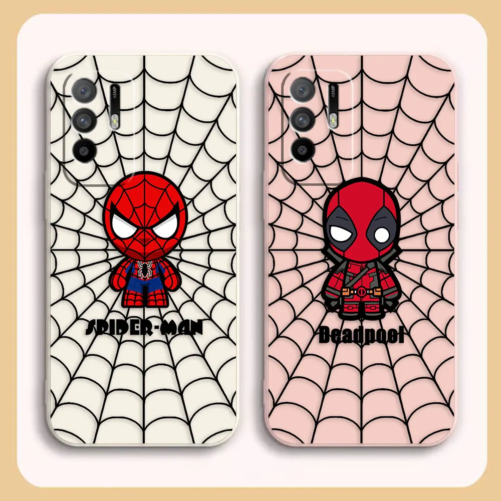 

Case For OPPO A52 A54 A55 A57 A59 A93 A83 A92S A93S 4G 5G A16 Colour Simple Liquid Silicone Case Cartoon Spider-Man Deadpool