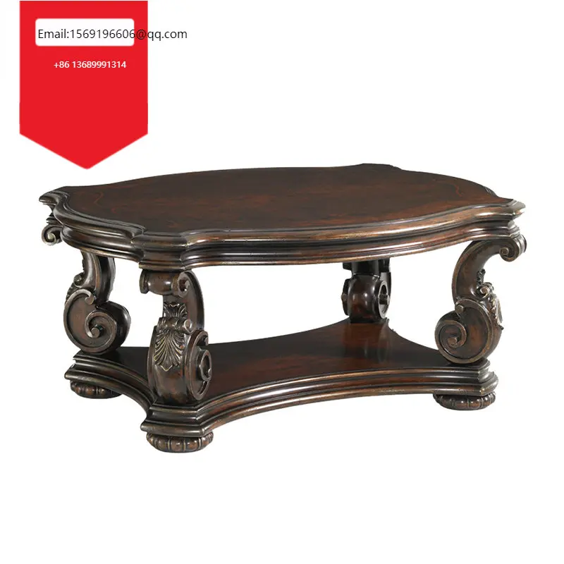 

American European vintage coffee table combination living room French light luxury all solid wood carved furniture coffee table