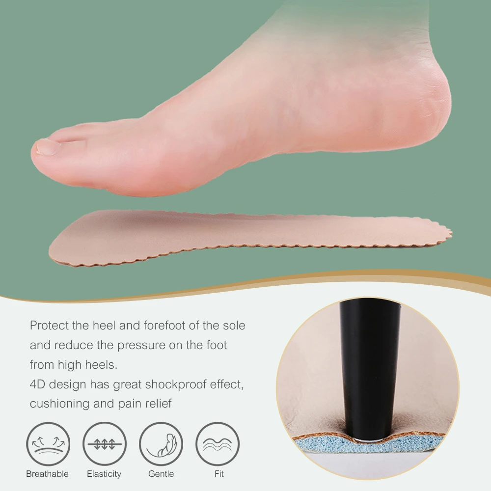 2Pcs Anti-Slip Sweat-absorbent Massage Insoles Seven-point Pad Leather Half Pad Women Feet High Heel Insoles Orthotics Tools
