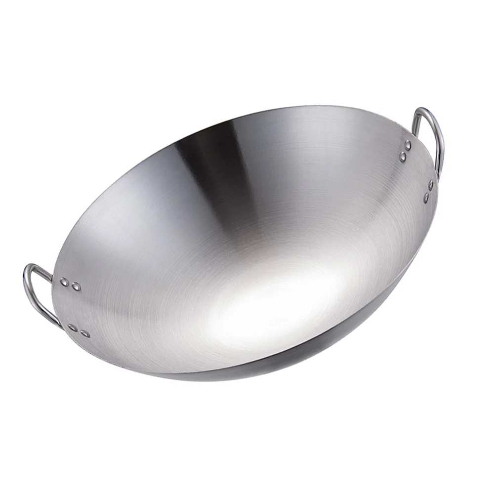 

Wok Pan Steel Fry Stir Cooking Stainless Chinese Frying Pot Iron Handle Bottom Cast Skillet Round Kitchen Deep Carbon Nonstick