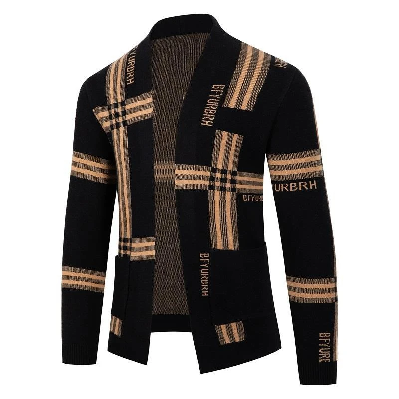 

Мужские повседневные жаккардовые куртки в полоску, теплые вязаные жаккардовые куртки для осени и зимы, 2022