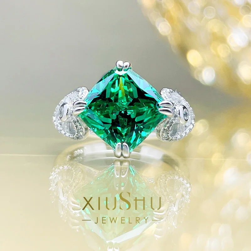 

5 Carat Green Tourmaline Ring Imported High Carbon Diamond Index Finger Ring Women's Fashion, Personality, and High Sense