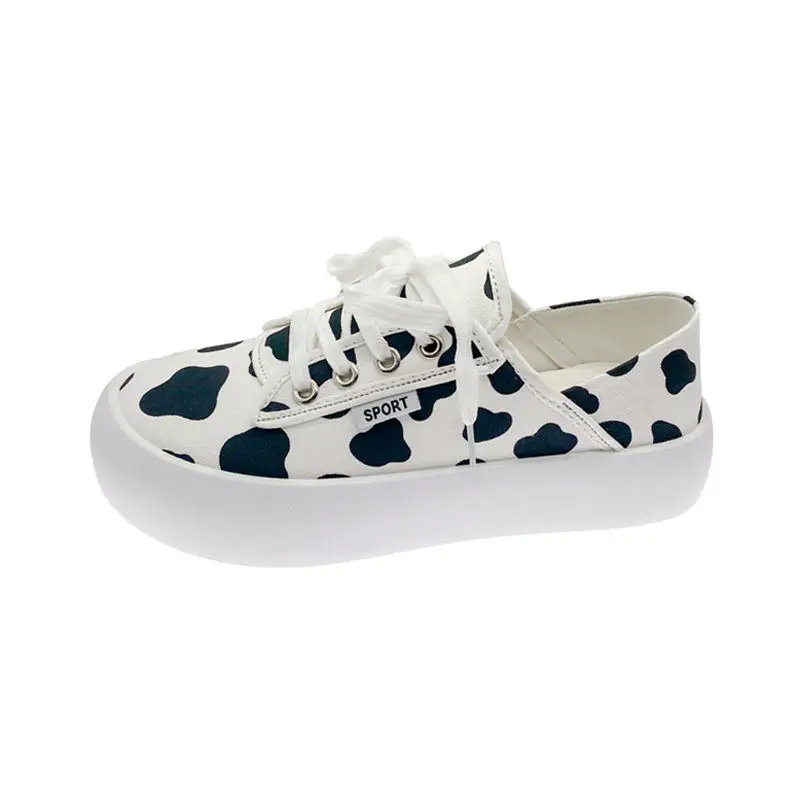 Cow Print Canvas Shoes for Women Japanese Style Fashion Autumn Platform Sneakers All-match Streetwear Daily Wear Ladies Footwear