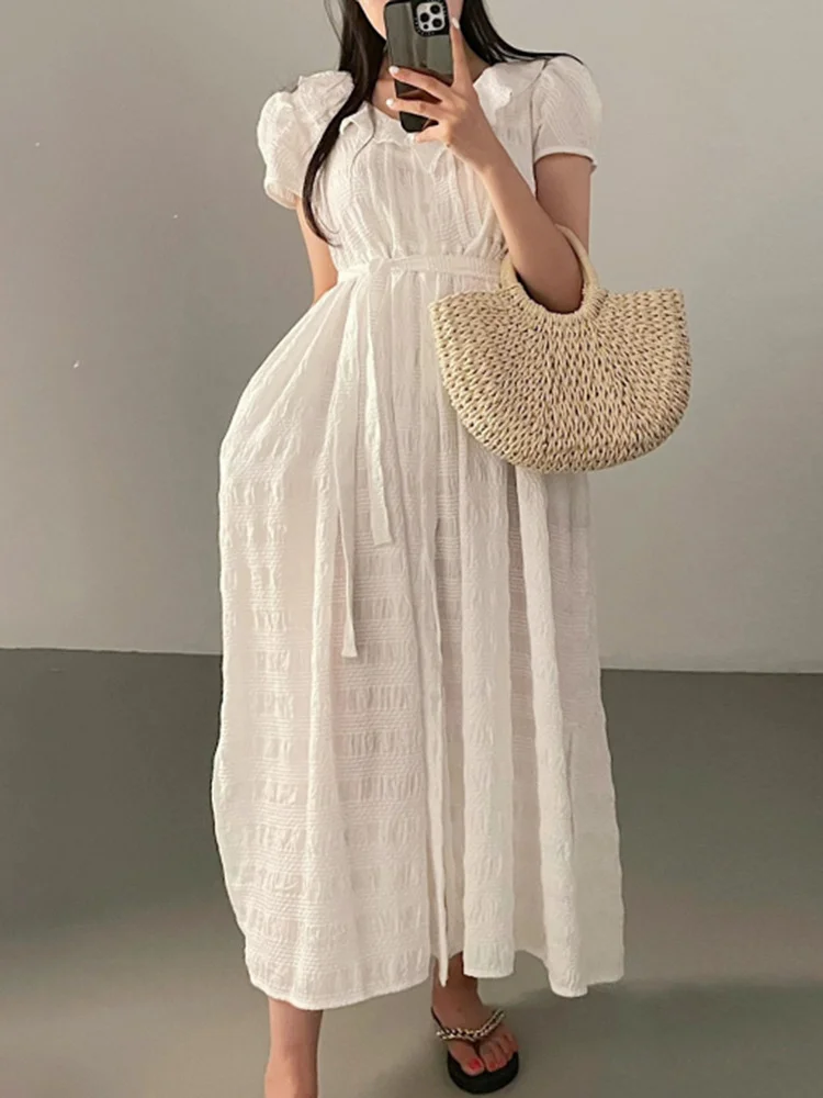 

Женское однобортное платье с оборками, Повседневное платье на шнуровке с пышными рукавами и V-образным вырезом, лето 2023