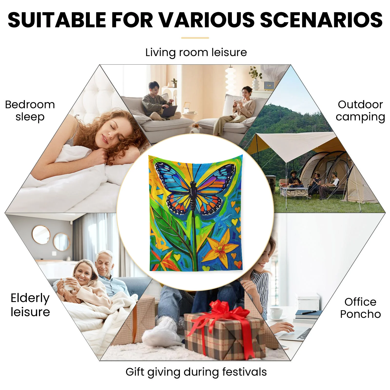 Кашемировый плед Butterfly Leaves Floral Yellow Blue