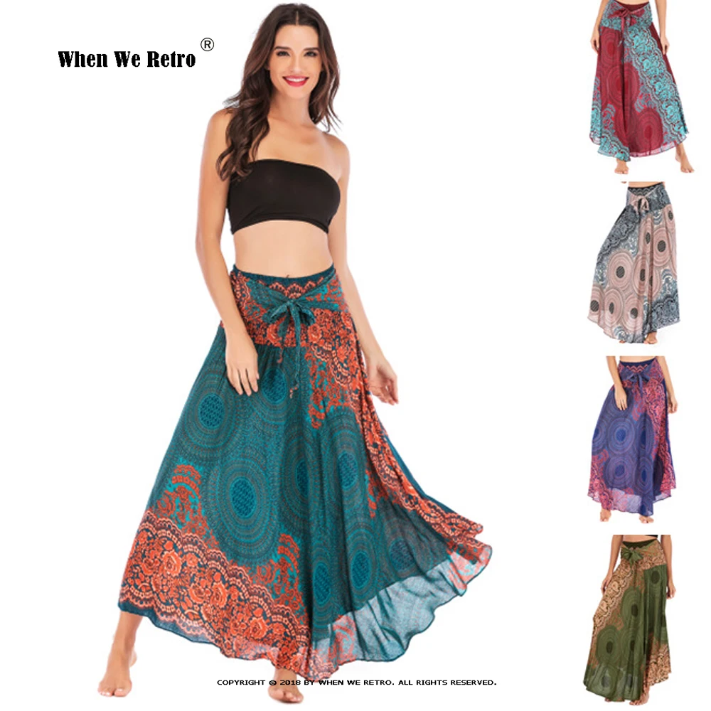 

Юбка женская с запахом, модная нижняя одежда с цветочным принтом, пикантная Длинная пляжная юбка в стиле тайского этнического ретро, RS890