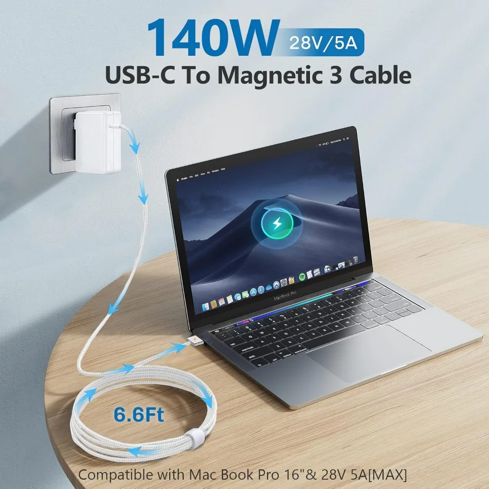 Фото 140 Вт USB C к магнитному 3 кабеля, зарядное устройство для Mac Book Pro 16,15,14,13 дюймов, 2021-2023 M1 M2 Mac Book Air Адаптер питания для ноутбука №2