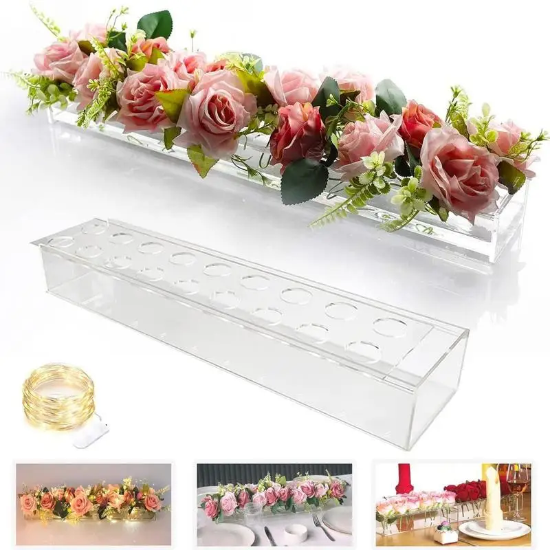 24-slot Rectangular Flower Vase Acrylic Transparent Wedding Centerpiece Flower Arrangement Vase Table Home Wedding Decoration images - 6