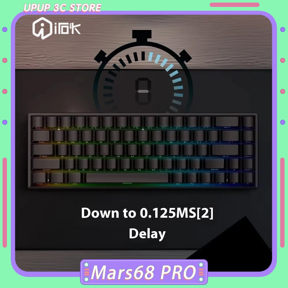 Фото IROK Mars68 PRO Магнитный переключатель Игровая беспроводная механическая клавиатура для киберспорта RGB Длинная батарея Пользовательские игровые аксессуары с горячей заменой №1