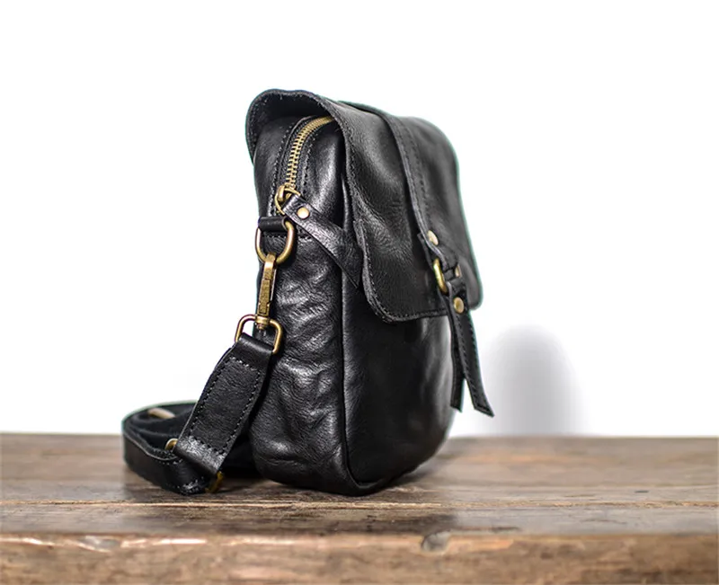 Casual vintage high-quality genuine leather men's small phone bag weekend organizer real leather mini shoulder crossbody bag