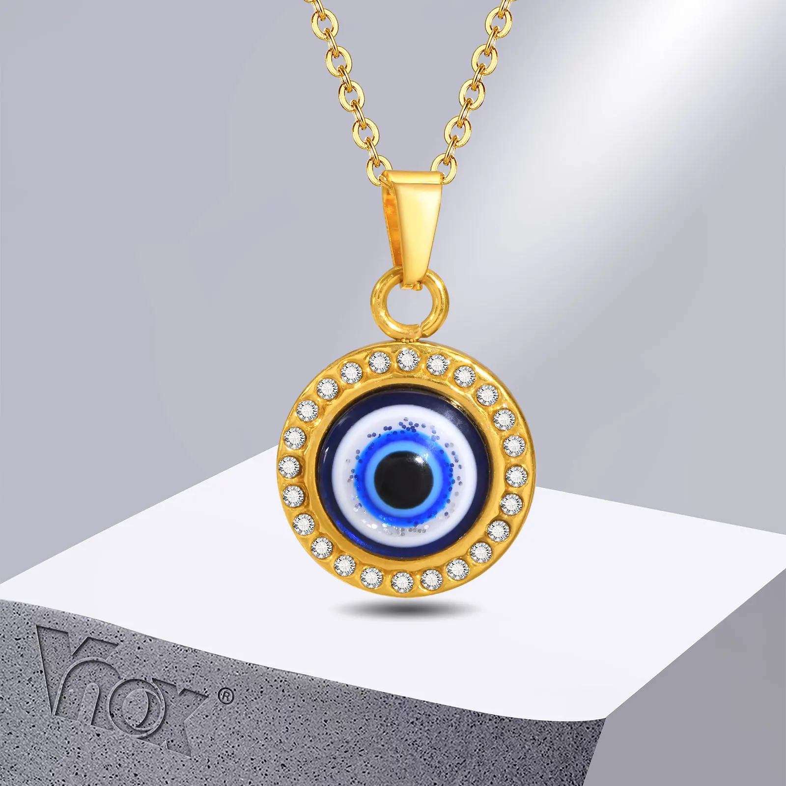 

Vnox Evil Turkish Eye Necklaces for Women, Ethnic Lucky Collar, Gold Color Stainless Steel Jewelry
