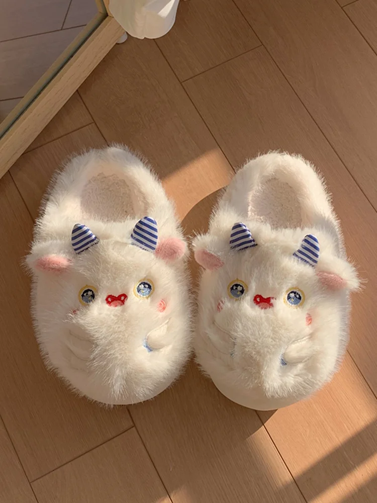 

Cute Soft Monster Cotton Slippers Women's Winter Ins Man Couple Slipper Home Anti-skid Thick Soled Plush Slipper