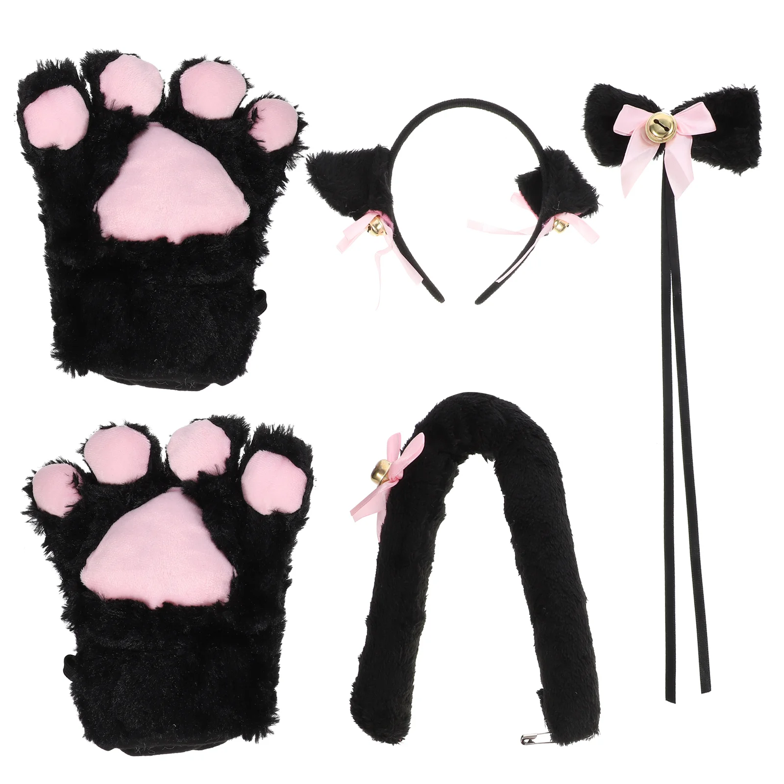 

5 Cat Costume Cat Ear Headband and Tail with Collar Paws for Carnival Lolita Gothic Masquerade Party Costume Accessories