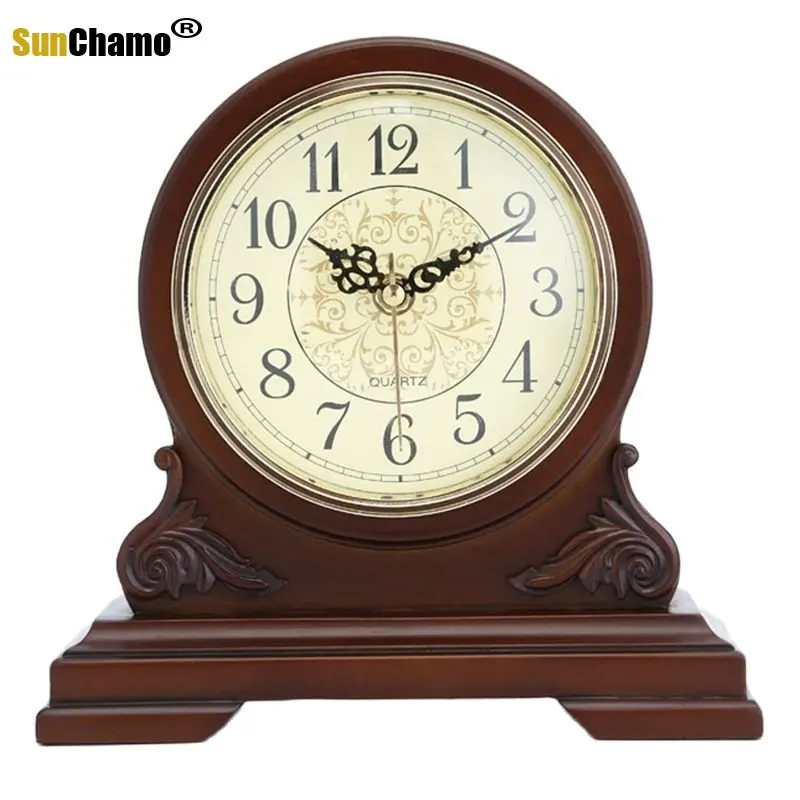 

Mantel Clock Vintage Wooden Battery Operated, Silent Wood Table Clock with Arabic Numerals, Home Decoration, Silent Movement