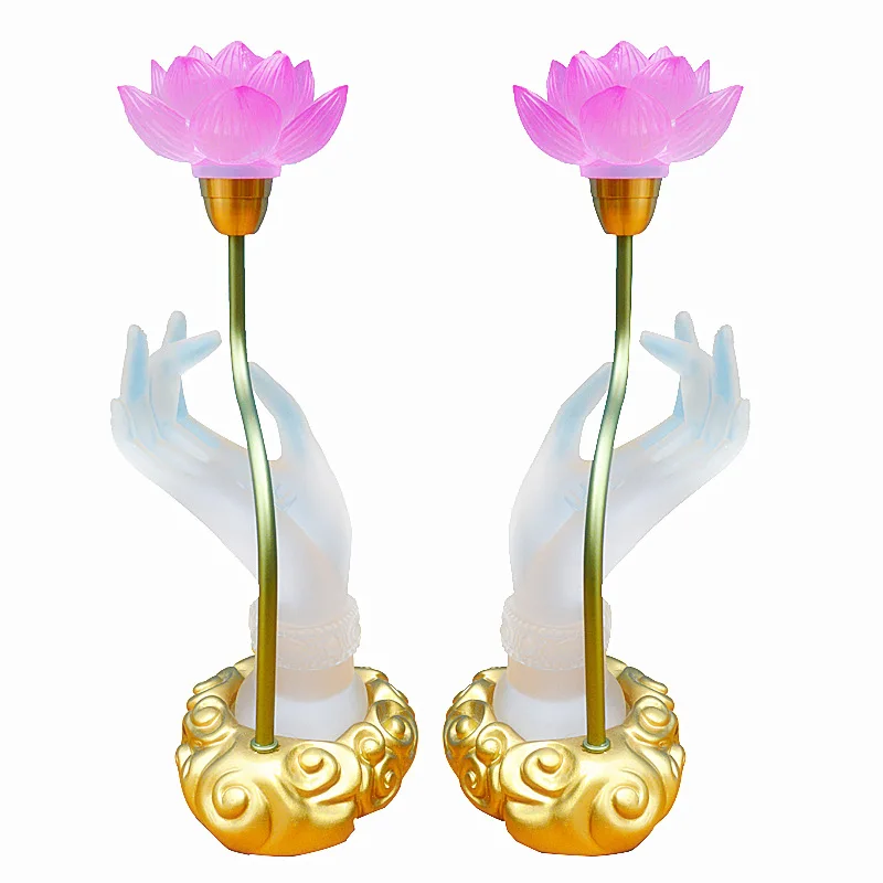 

2-Pack Creative Zen Style Seven Color Gradient Colors Resin Buddha Lamp A Pair of Hands with Crystal Lotus LED Table Lamp