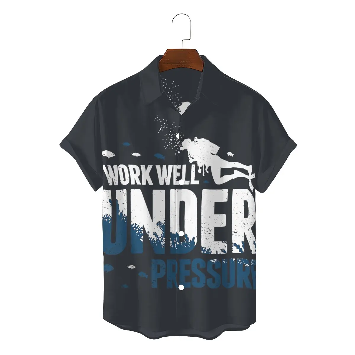 

Diver I Work Well Under Pressure 2022 Man's Leisure Hawaii Shirts Dive Scuba Diving Square Neck Tops Fabric 3D Shirt