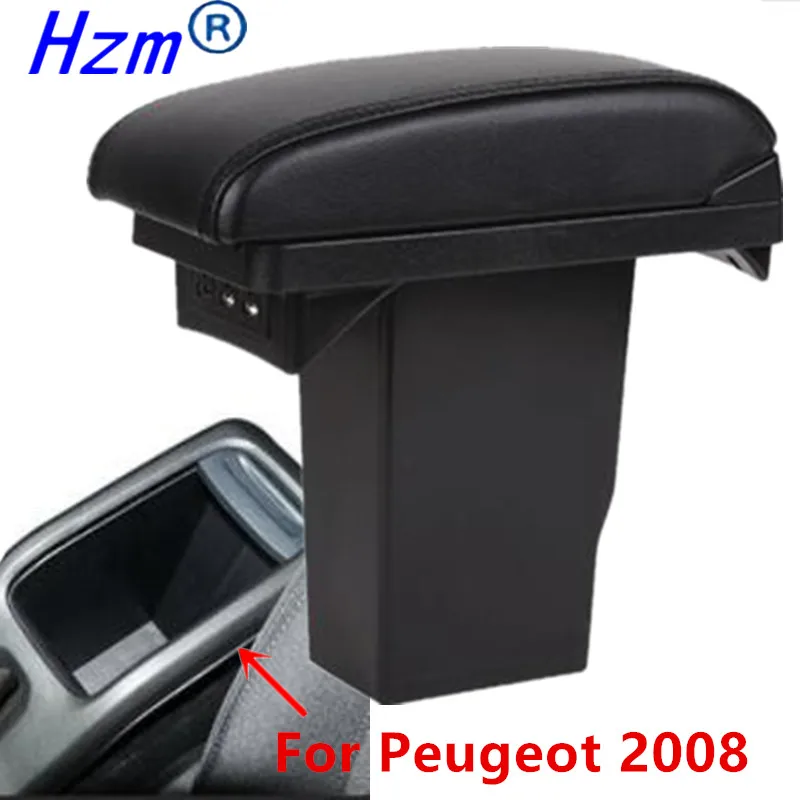 

For Peugeot 2008 armrest box +3USB Black Leather Center New Storage Box Modification 2012 2013 2014 2015 2016 2017 2018 2019
