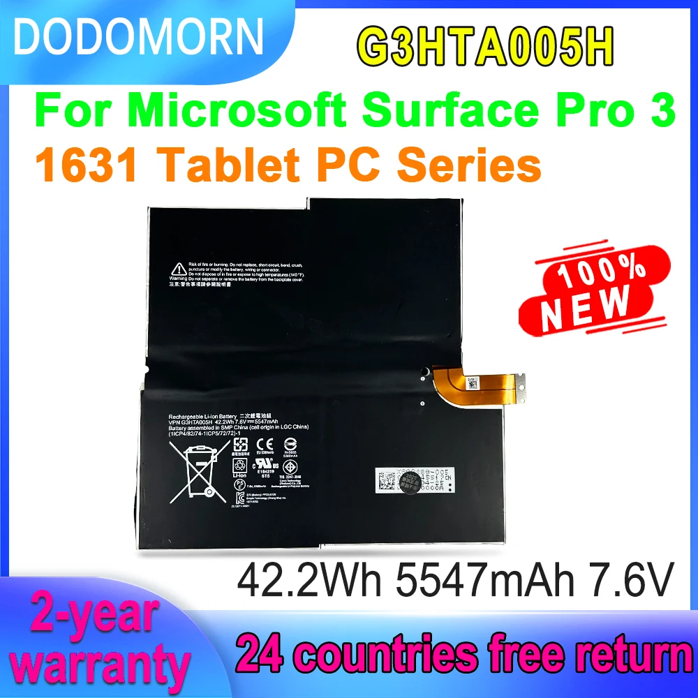 Аккумулятор DODOMORN для ноутбука Microsoft Surface Pro 3 1631 Tablet PC Series G3HTA005H G3HTA009H MS011301-PLP22T02 7,6 В 42,2 Втч