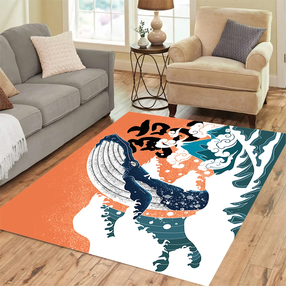 

HX Ukiyo-e Art Painting Carpet Surf Whale Letter 3D Graphics Carpets For Living Room Indoor Hallway Doormats Area Rugs