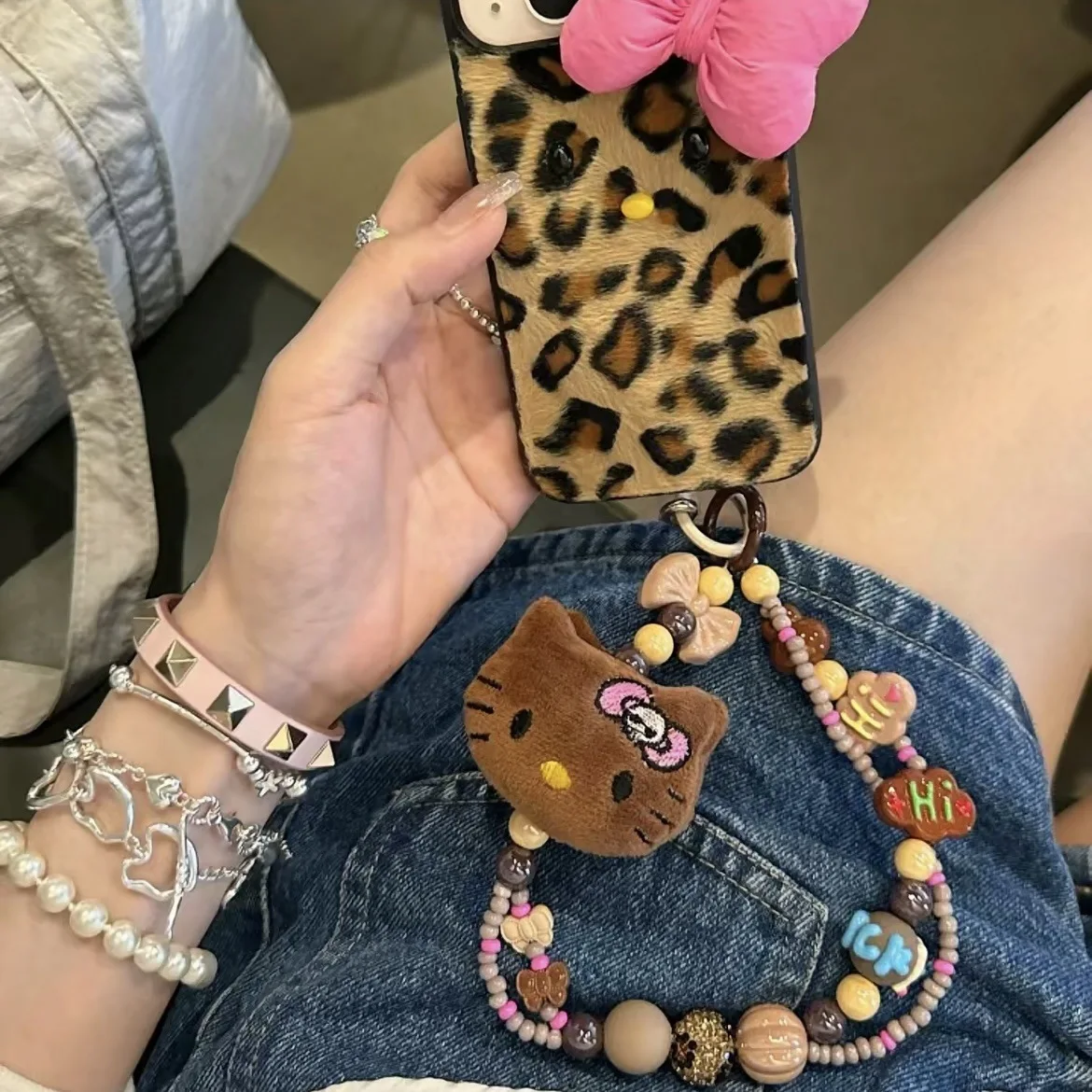 Милый Sanrio Гавайи Hello Kitty брелок из бисера мультфильм плюшевый ремешок для