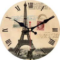 vintage french tower wall clock battery operated silent round clock paris theme wall decor for home office school 16 inch