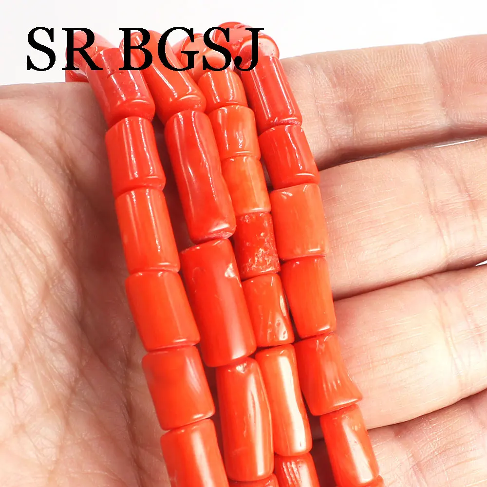 7-8x10-14mm Wholesale Natural Orange Coral Gem Column Drum Beads for Jewelry Making DIY Bracelet Necklace 15"