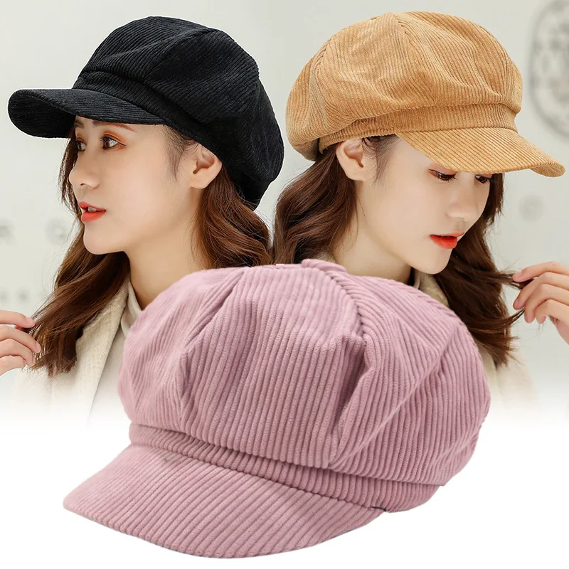 

Octagonal Hats Korean Autumn Winter Corduroy Octagonal Hat Women's Casual Cap Art Painter's Hat Retro Newsboy's Hat Fashion 2022