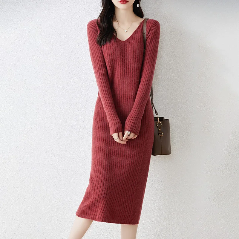 Осень и зима новый пуловер с v-образным вырезом вязаный свитер из чистой шерсти