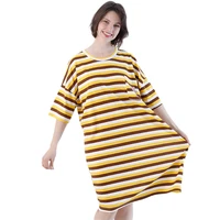 womens nightgowns summer plus fat loose dress short sleeved homewear striped ladies sleepwear nightdress 45 to 100 kg wear