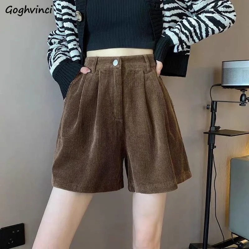 

Shorts Women Wide Leg Corduroy High Waist Autumn College New Vintage Girlish Harajuku Stylish Street Wear Hipster Femme Y2k Hot