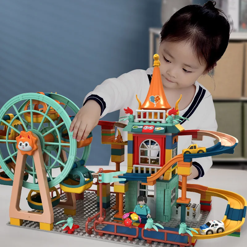 

Marble Run Architecture Castle Building Blocks Car Action Figures Friends Children Educational Toys for Boys Christmas Gifts