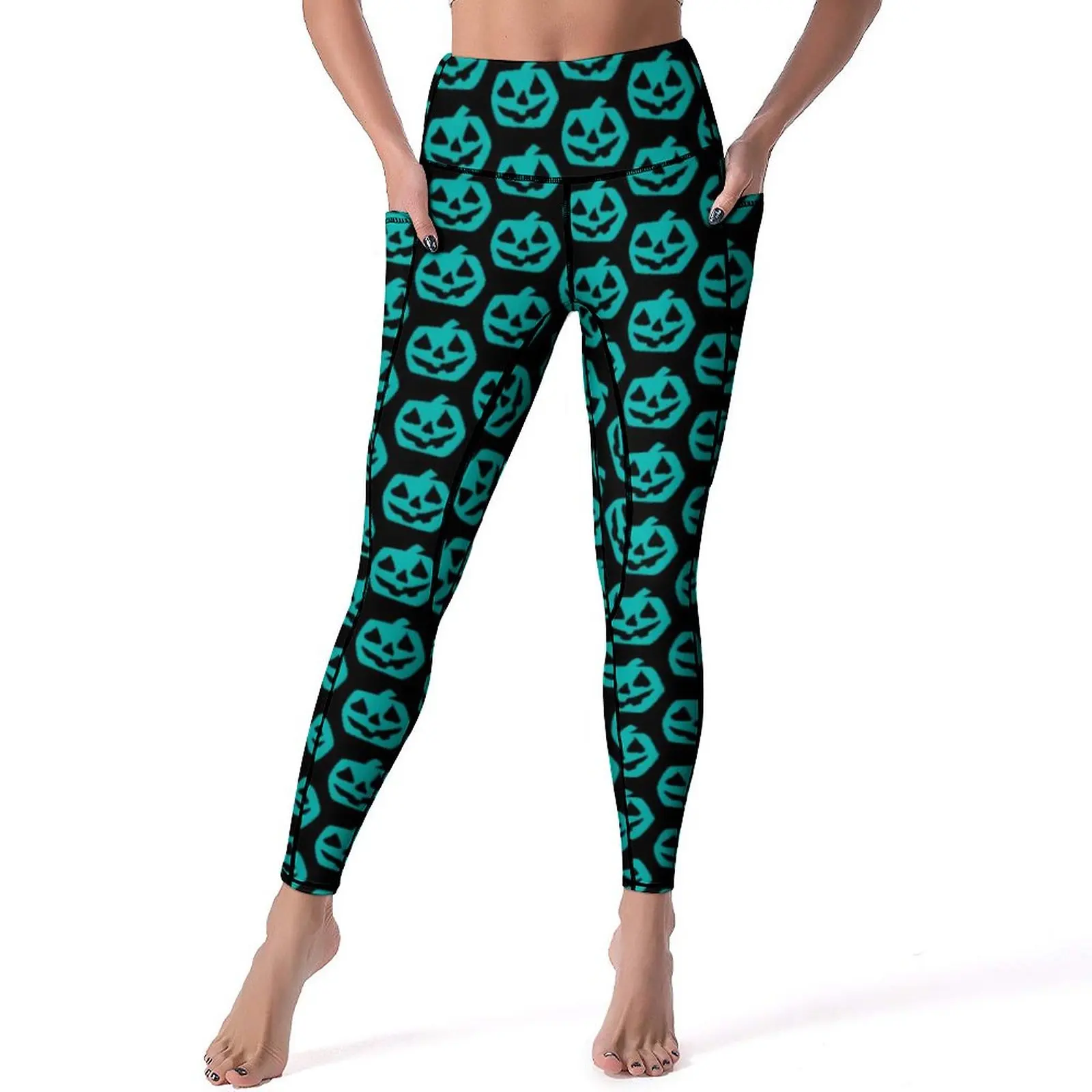 

Halloween Leggings Sexy Teal Pumpkin Print Fitness Running Yoga Pants High Waist Stretchy Sport Legging Vintage Graphic Leggins