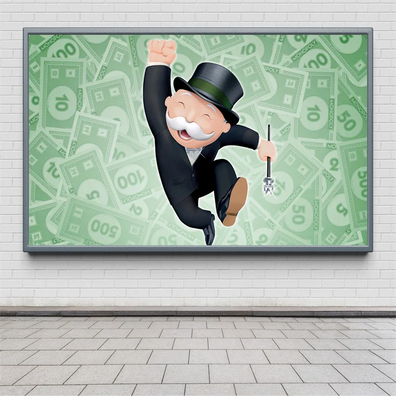 Canvas Painting of Monopoly Happy Millionaire Motivational Money Posters and Prints Wall Art Picture for Living Room Home Decor |