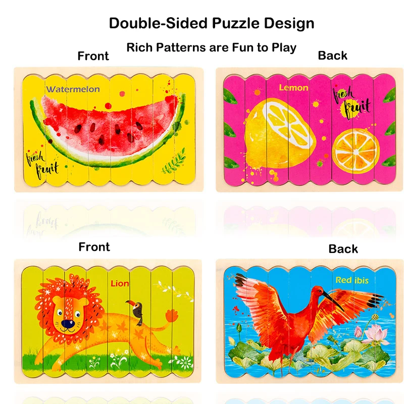 Двусторонняя игрушка-пазл 3D деревянный материал Монтессори Детский пазл