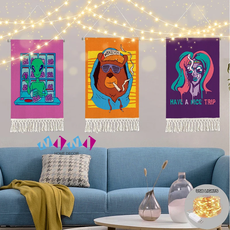 

Alien Tassel Handmade Tapestry Kawaii Room Decor Hippie Tapestries for Living Room Home Dorm Decor Boho Tapestry Wall Hanging