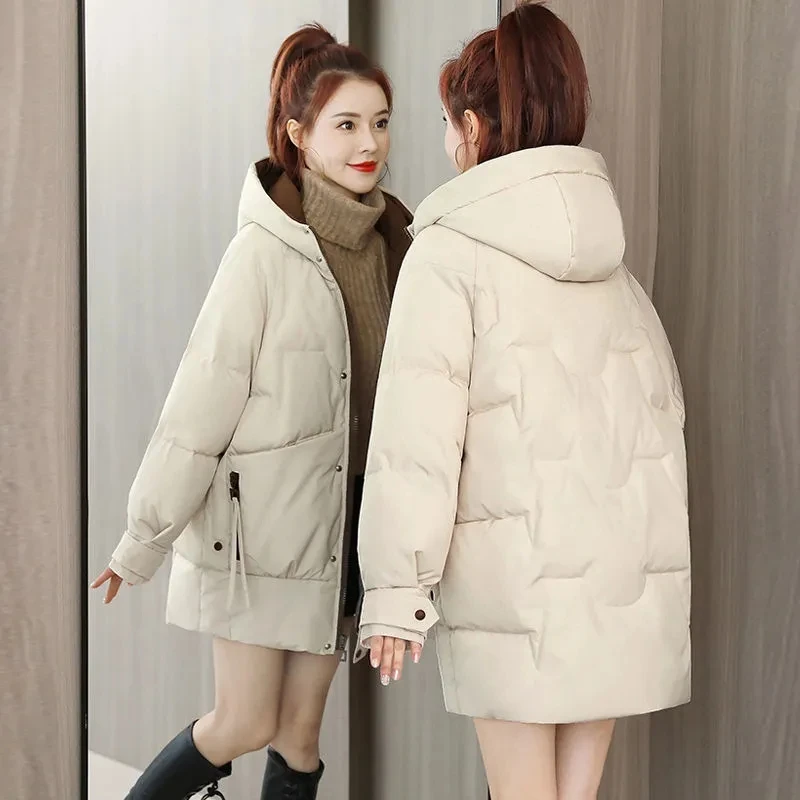 Winter Women's Cotton Padded Jacket 2022 New Winter Warm Thick Loose Cotton Coat Korean Hooded Solid Parkas Coat Female Outwear