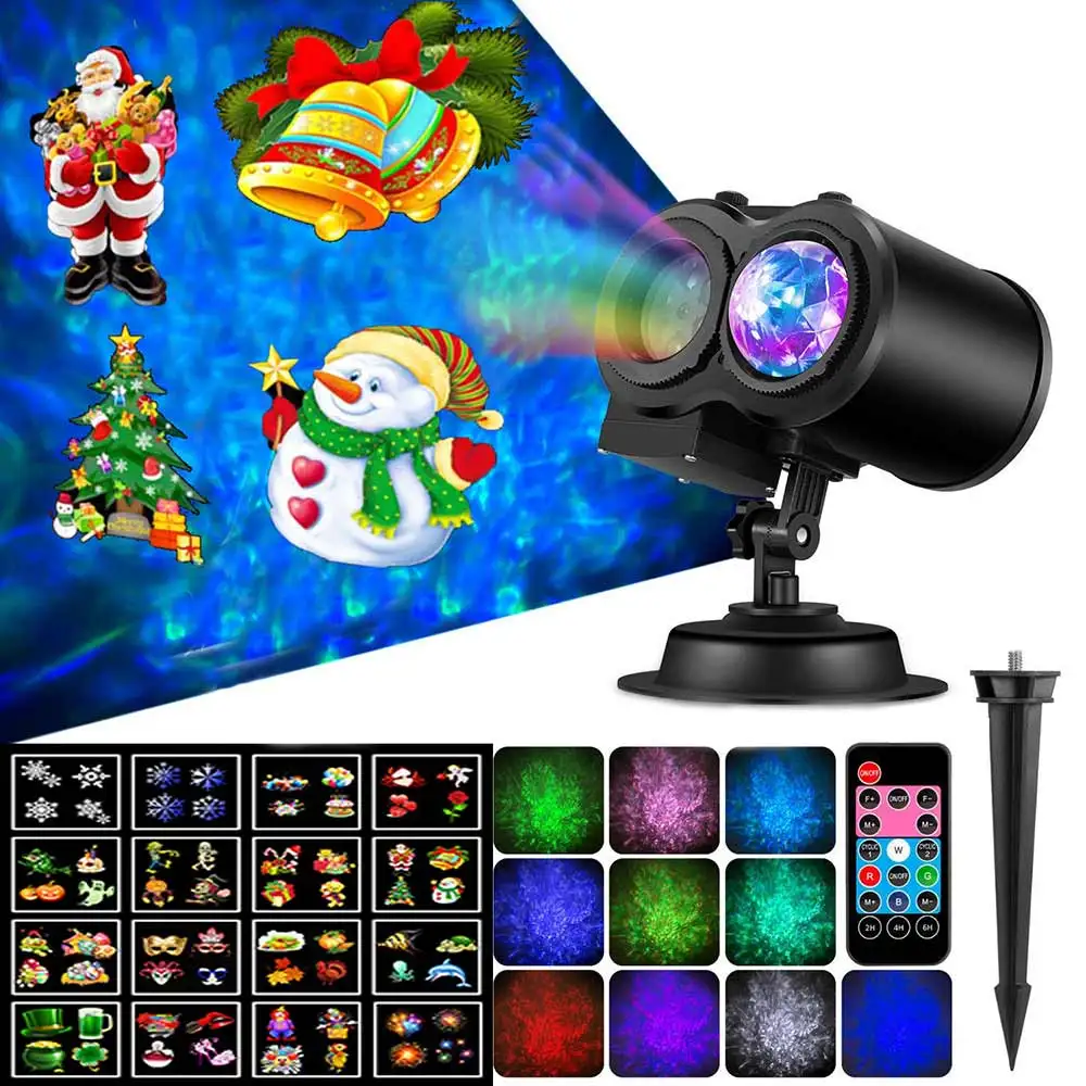 

16 Patterns Christmas LED Snowflake Projector Light Laser Projection Outdoor Waterproof Disco Lighting Home Garden Party Decor