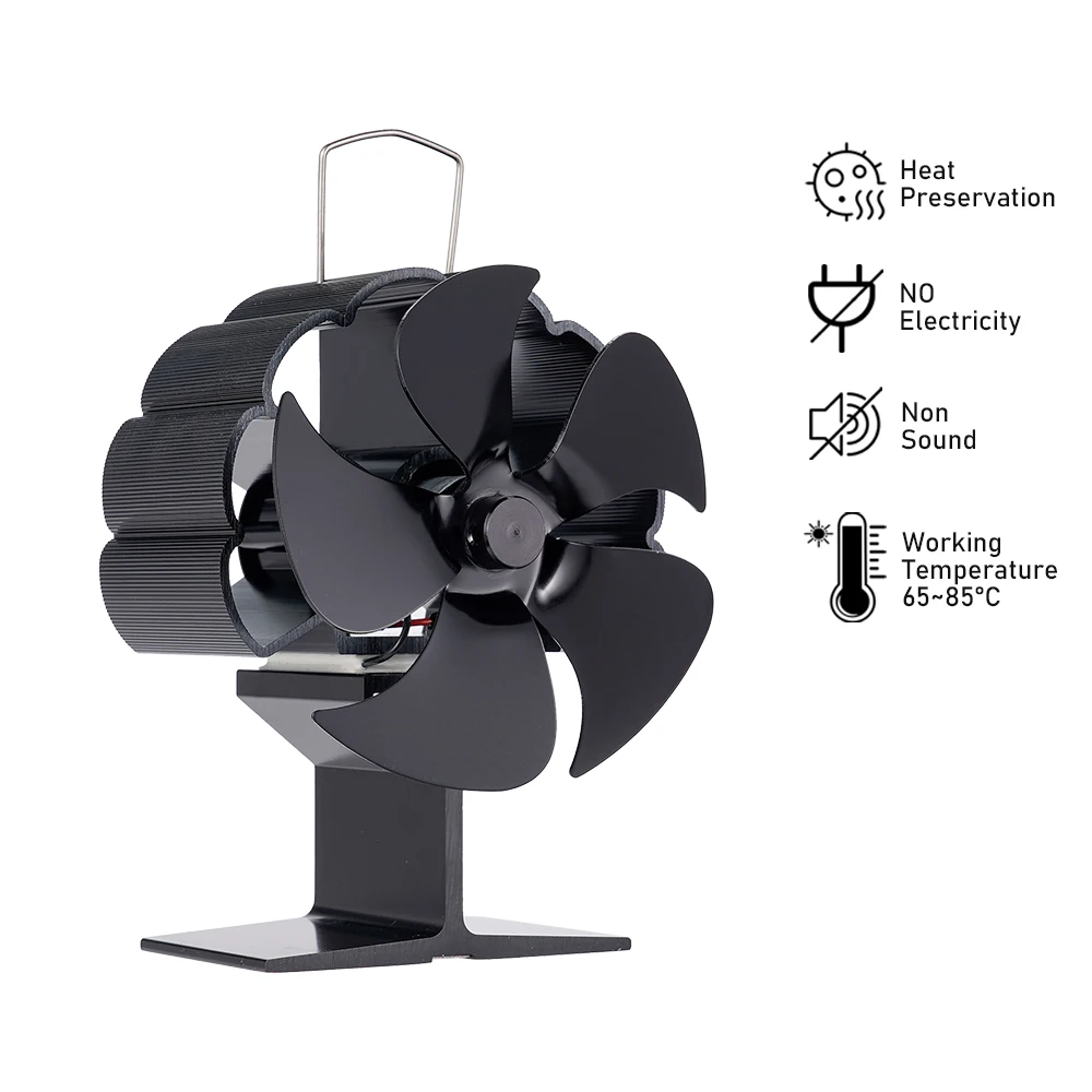 

5 Blades Mini Stove Fan Heat Powered Fireplace Fan Log Wood Burner Chimney Fan Quiet Eco Home Warmer Efficient Heat Distribution