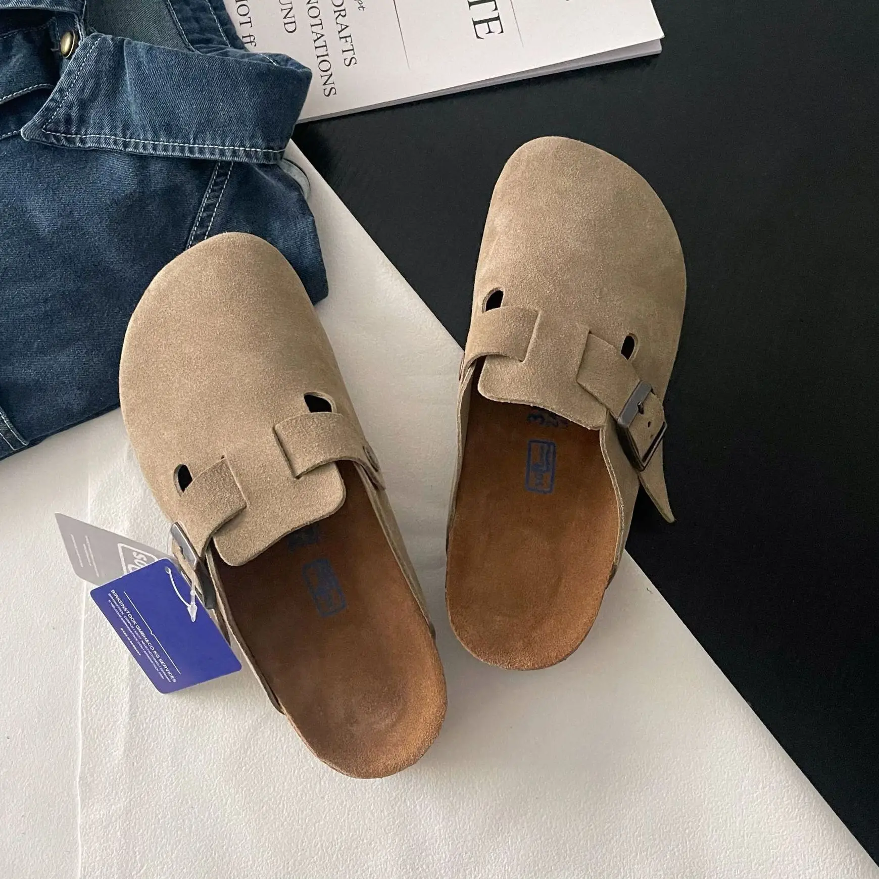 Women's Slippers Summer 2023 Genuine Leather Cork Round Toe Couple Flat Shoes Man Outdoor Casual Shoes Suede Foam Ladies Shoes