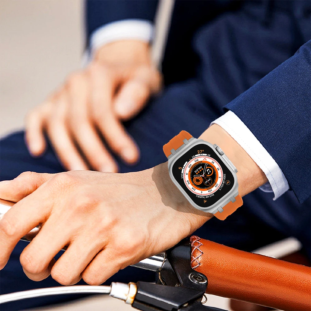 Modification Mod AP Steel Connector Sports Band for Apple Watch Ultra 49mm 45mm 42 44mm Silicone Strap for IWatch 8 7 6 5 4 SE