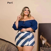 perl off the shoulder ruffle crop topculottes suit plus size summer outfit for women fashion clothes beach matching set 4xl 5xl