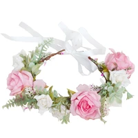 pink flowers crown festival headpiece women hair accessories headdress girl floral crown wedding floral headwear