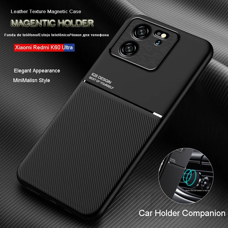 

For Xiaomi Redmi K60 Ultra Shockproof Case Magnetic Car Holder Leather Silicone Case Redmi K60 K60E/Redmi K50 K40 Fundas Protect