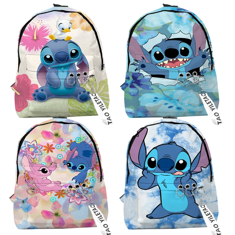 Cartoon Stitch School Bags Travel Bags Boys Girls Cute Small Bag 3D Print Oxford Waterproof Key Chain Notebook Backpacks