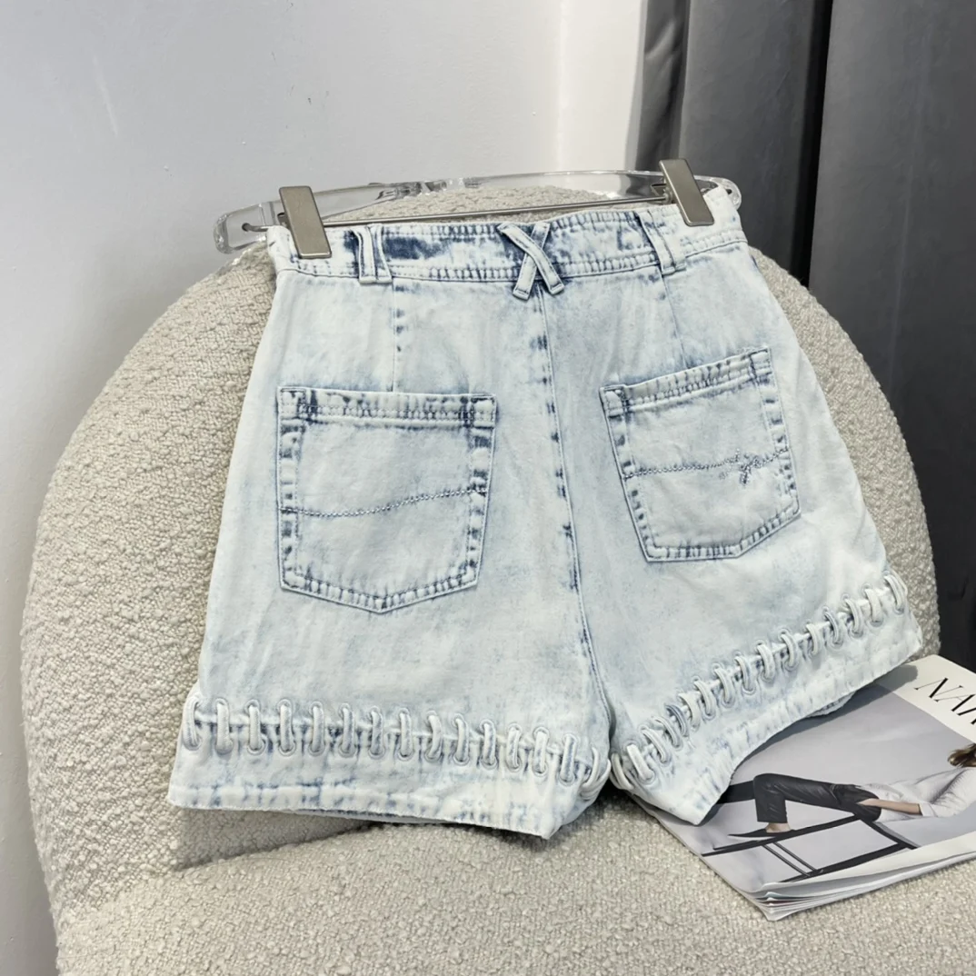 Top Quality Women Fashion Jeans 2022 Summer New Designer High Waist Holes Tie-dye Wide-leg Denim Shorts